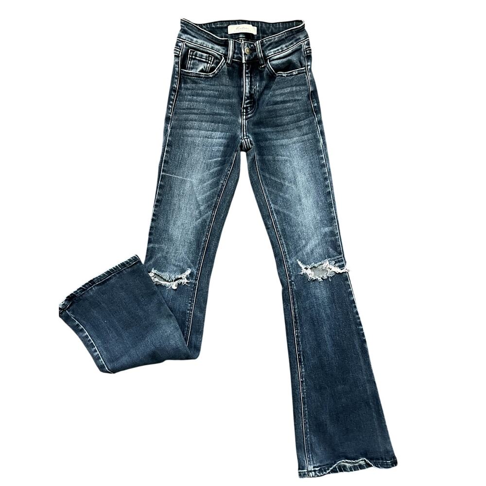 Kancan mid rise distressed flare jeans size 24x33